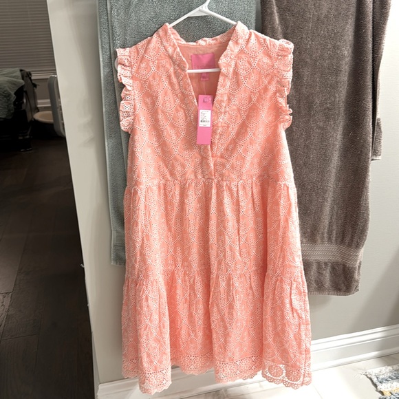 LILLY PULITZER XL Briela Peach Hyacinth Floral Arch Eyelet Dress - Picture 6 of 8